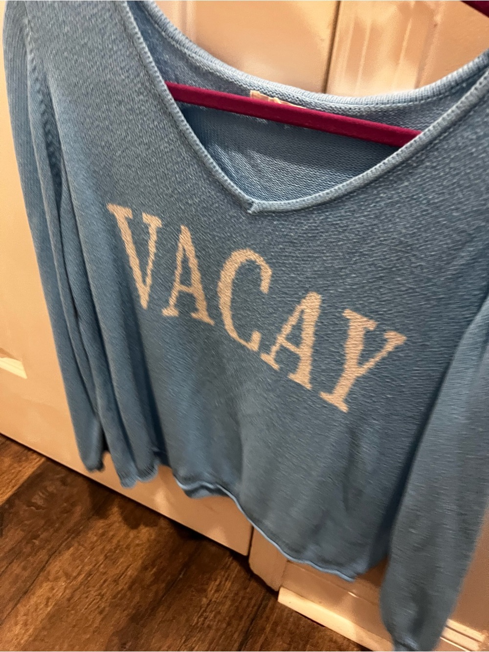 Maurices Light Blue 'VACAY' Knit Sweater with Cream Lettering
